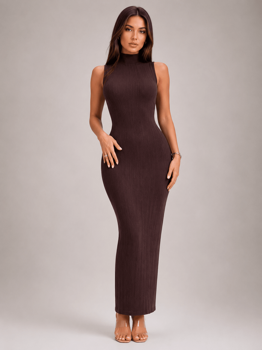 European & American Knitted High Neck Sleeveless Bodycon - Edin London