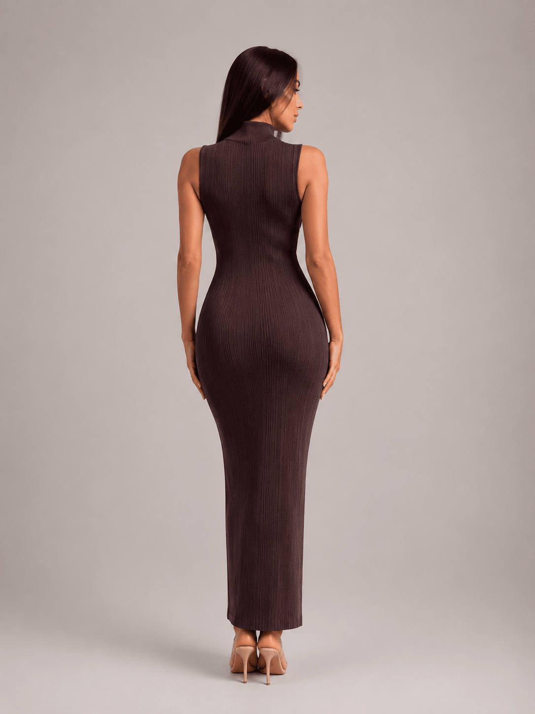 European & American Knitted High Neck Sleeveless Bodycon - Edin London