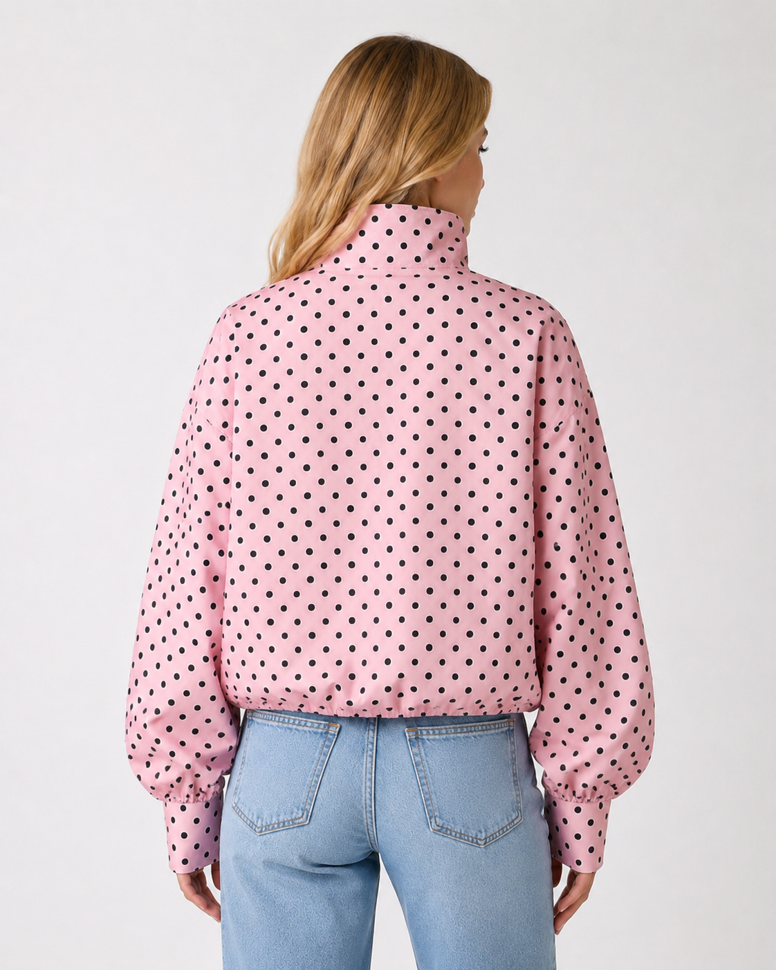 Women's Polka Dot Bomber Jacket Lightweight Zip-Up Casual Streetwear Jacket