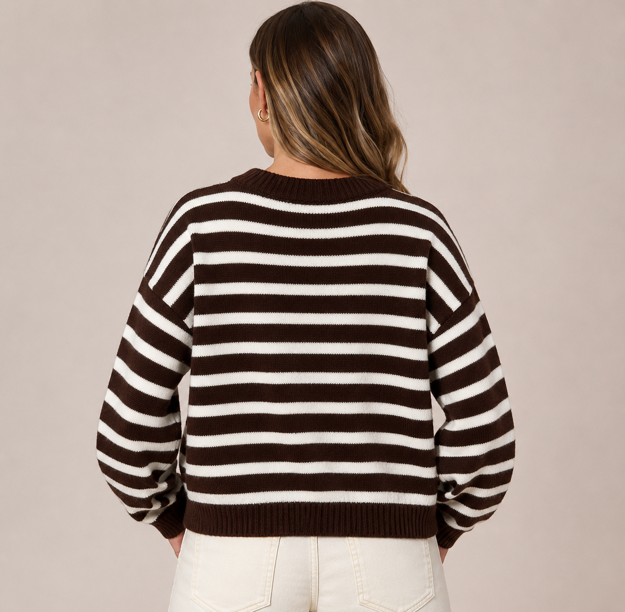 Women's Vintage Striped Knit Cardigan Soft Long Sleeve for Autumn, Winter & Everyday Layering