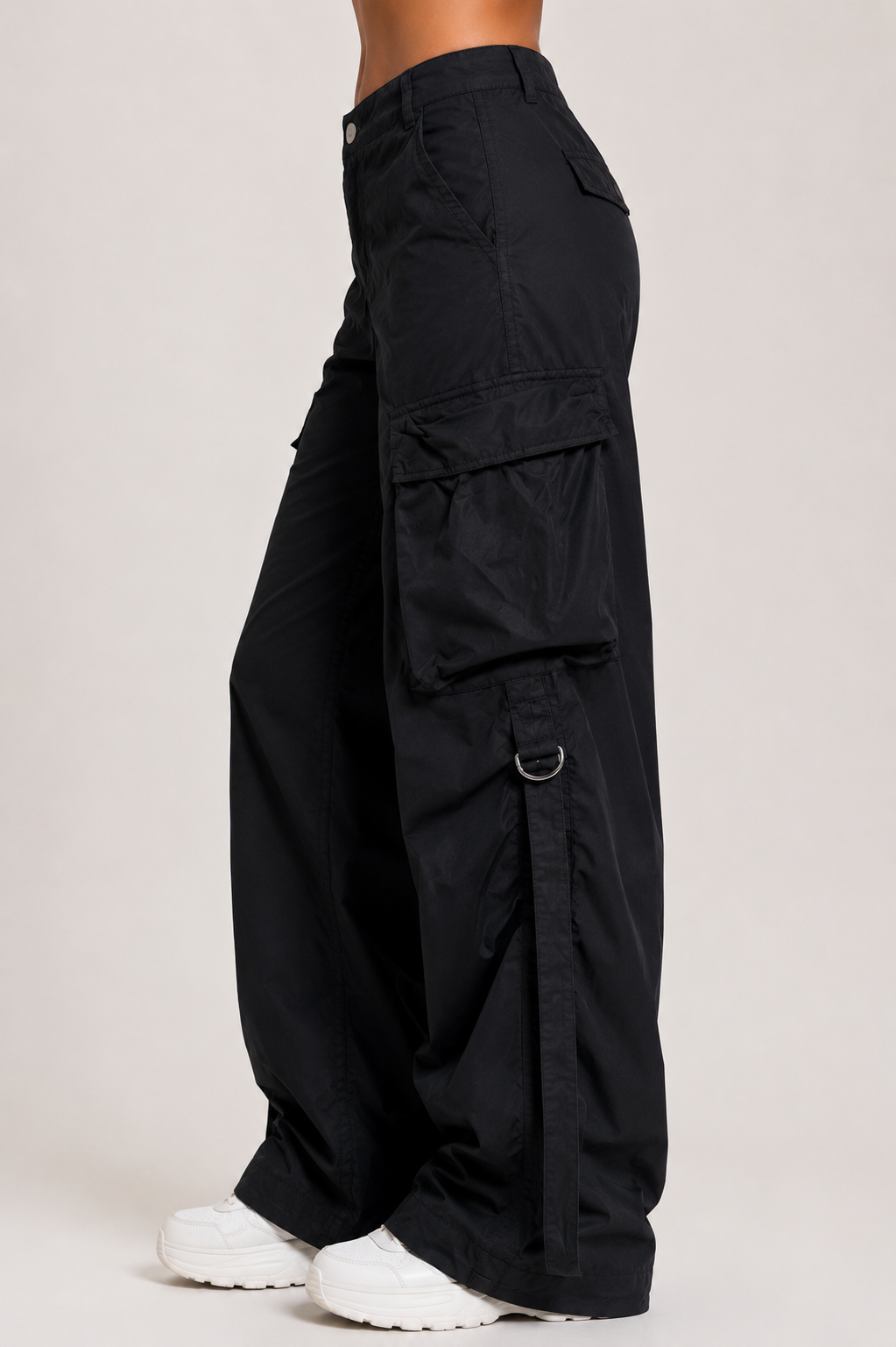 Women's Wide Leg Streetwear Pants High Waist Curved Pocket Casual Cargo Trousers