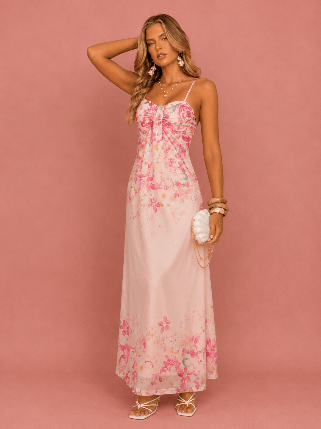 Floral Maxi Slip Dress - Elegant Summer Beach Wedding Guest Dress - Edin London