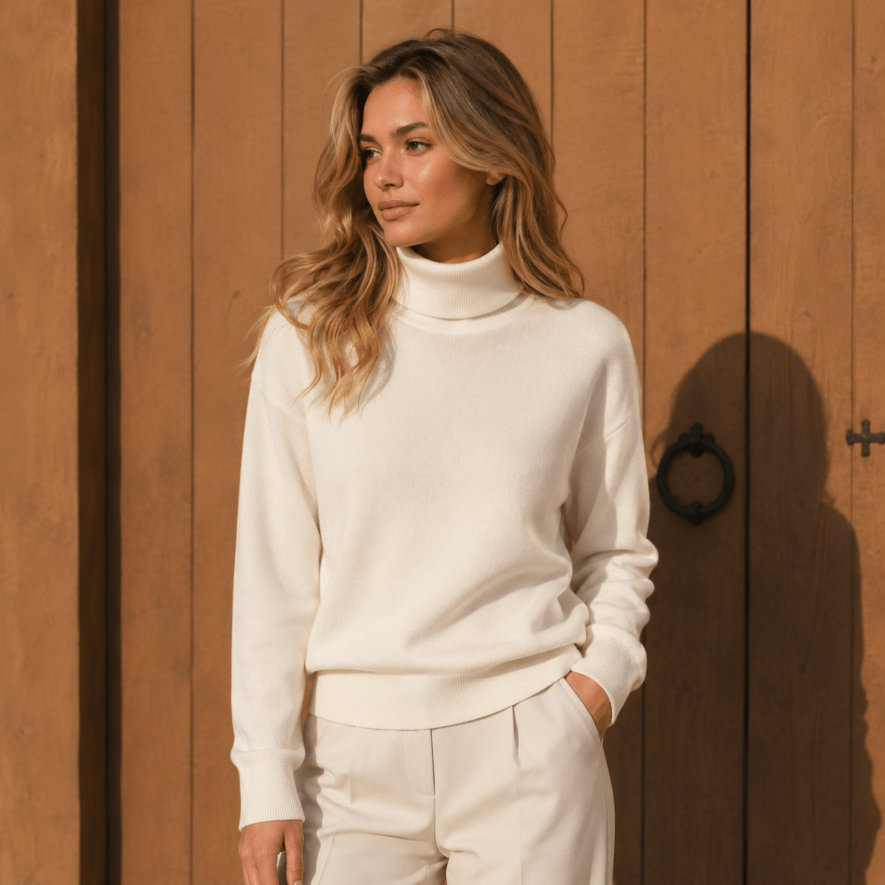 High Neck Glove Sleeve Knit Base Sweater – Slim Fit Elegant Long Sleeve Pullover - Edin London