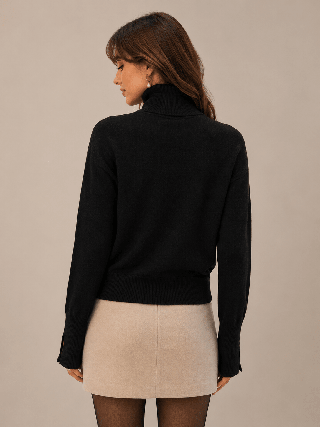 High Neck Glove Sleeve Knit Base Sweater – Slim Fit Elegant Long Sleeve Pullover - Edin London