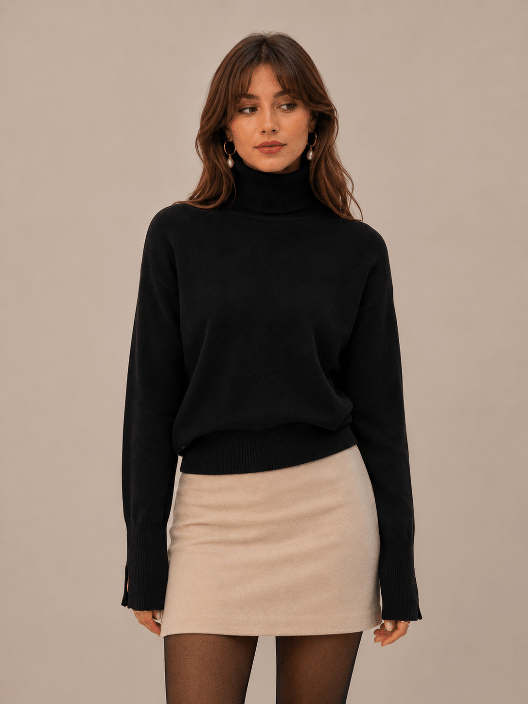 High Neck Glove Sleeve Knit Base Sweater – Slim Fit Elegant Long Sleeve Pullover - Edin London