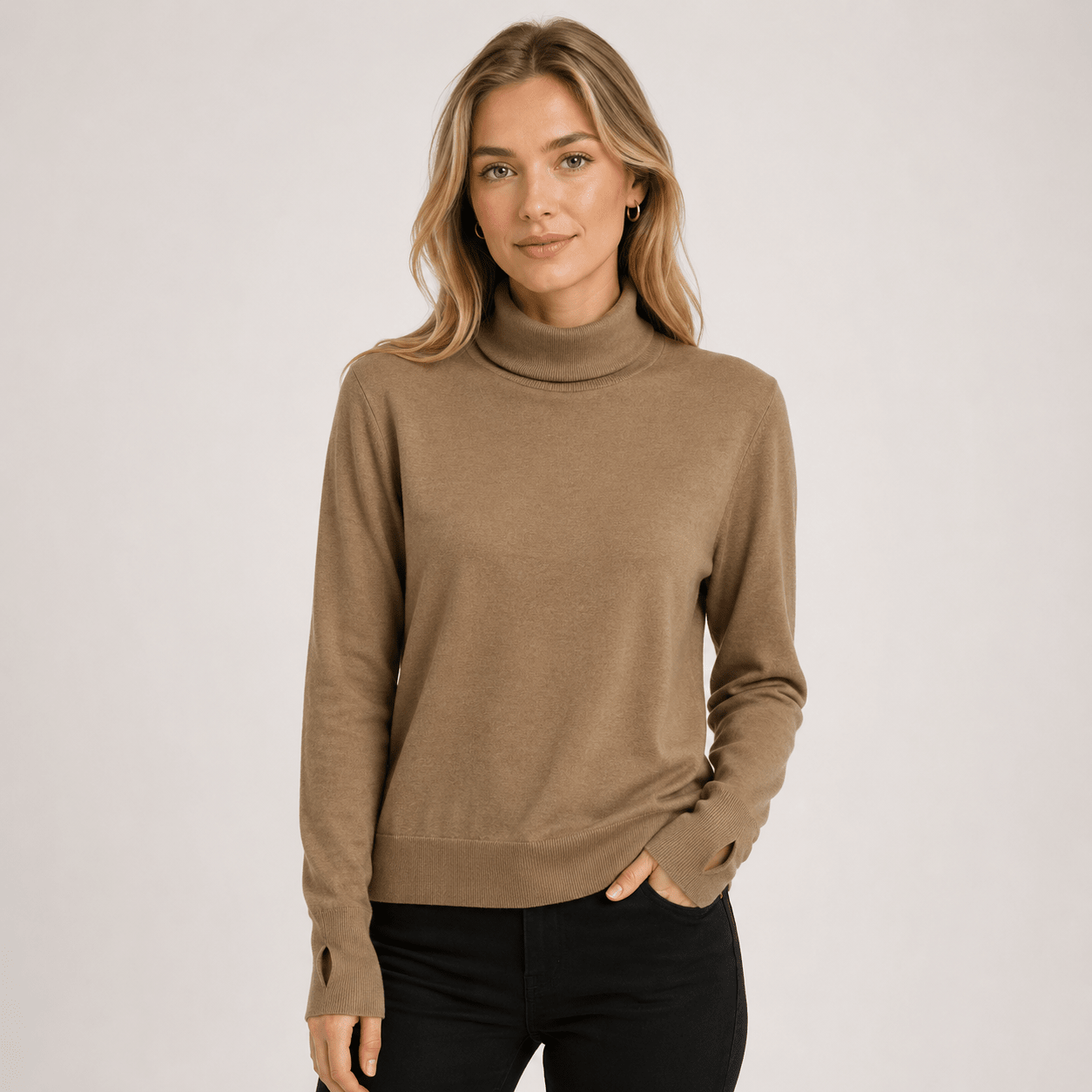 High Neck Glove Sleeve Knit Base Sweater – Slim Fit Elegant Long Sleeve Pullover - Edin London