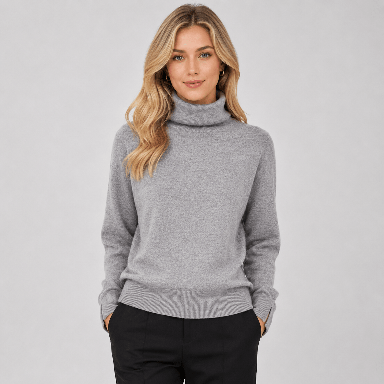 High Neck Glove Sleeve Knit Base Sweater – Slim Fit Elegant Long Sleeve Pullover - Edin London