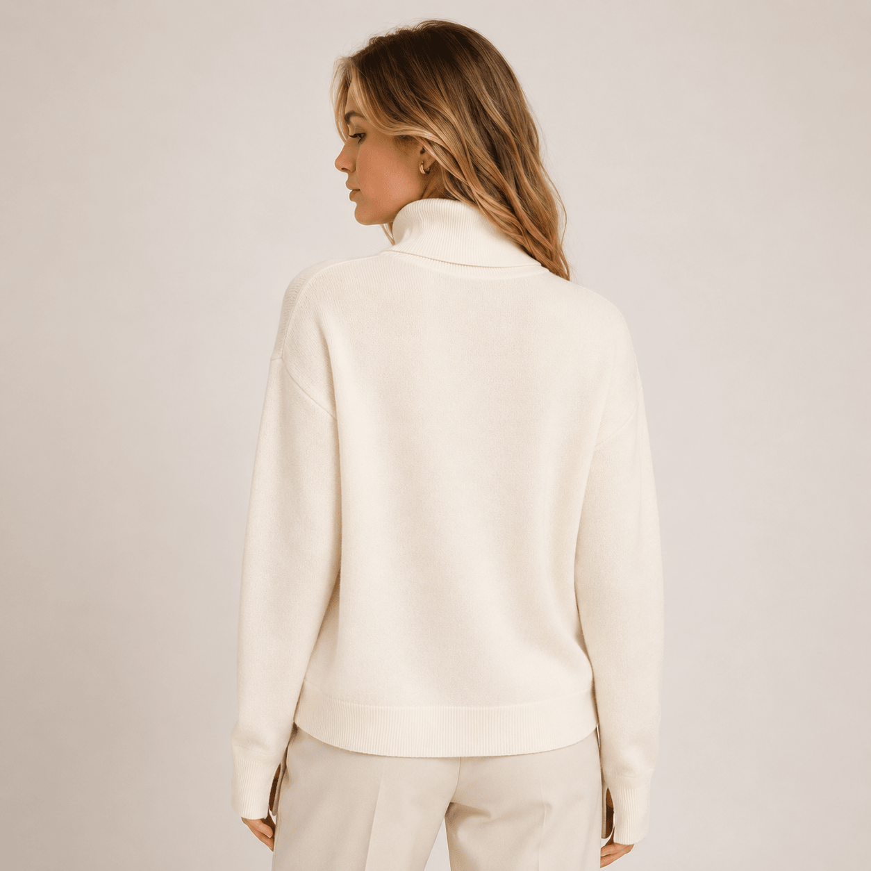 High Neck Glove Sleeve Knit Base Sweater – Slim Fit Elegant Long Sleeve Pullover - Edin London