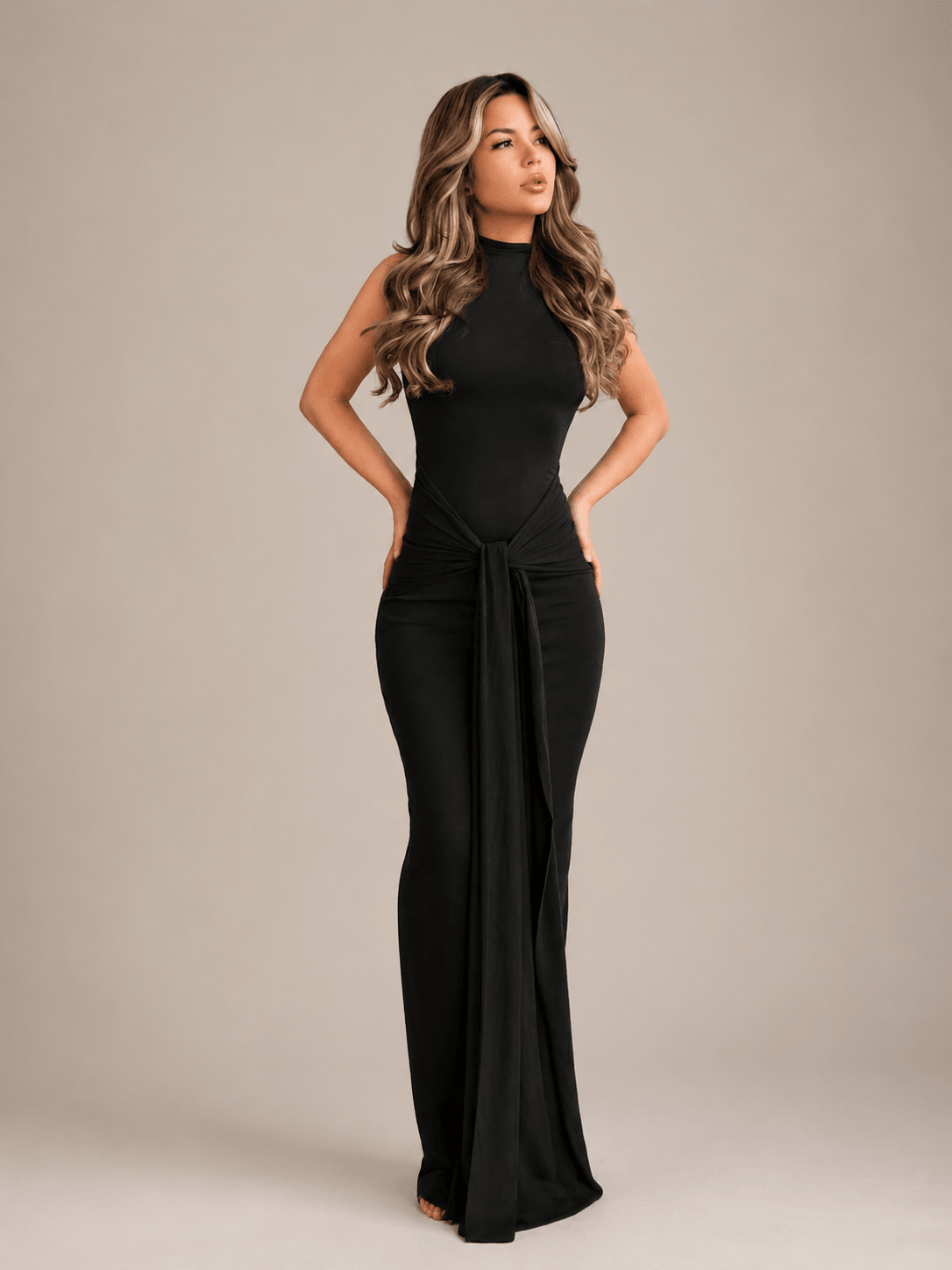 High-Waist Wrap Midi Dress | High-Waist Tie Dress - Edin London