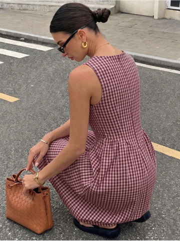 Striped Square Neck Mid Calf Summer Dress Women's Sleeveless Resort Casual Dress