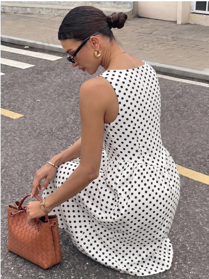 Striped Square Neck Mid Calf Summer Dress Women's Sleeveless Resort Casual Dress