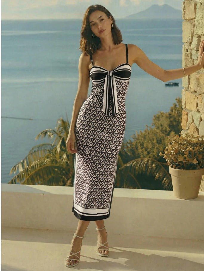Khaki Leaf Print Twist Waist Midi Dress Women's Elegant Resort & Occasion Cami Dress - Edin London