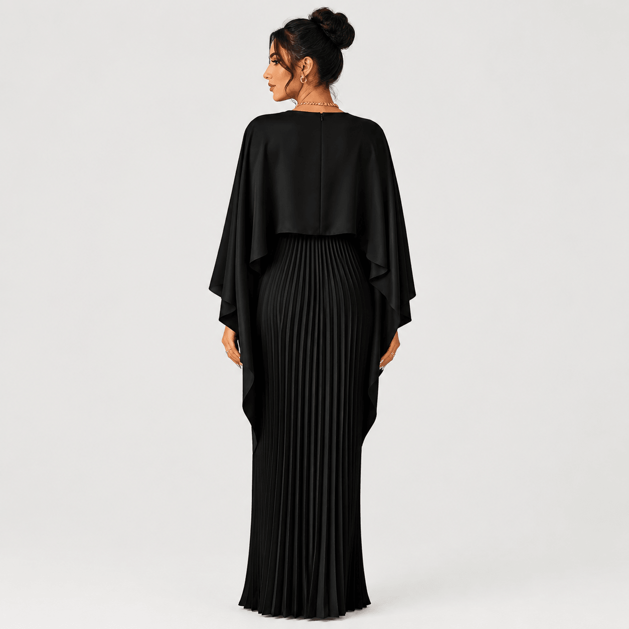 Loose Batwing Sleeve Pleated Irregular Elegant Maxi Dress for Women - Edin London