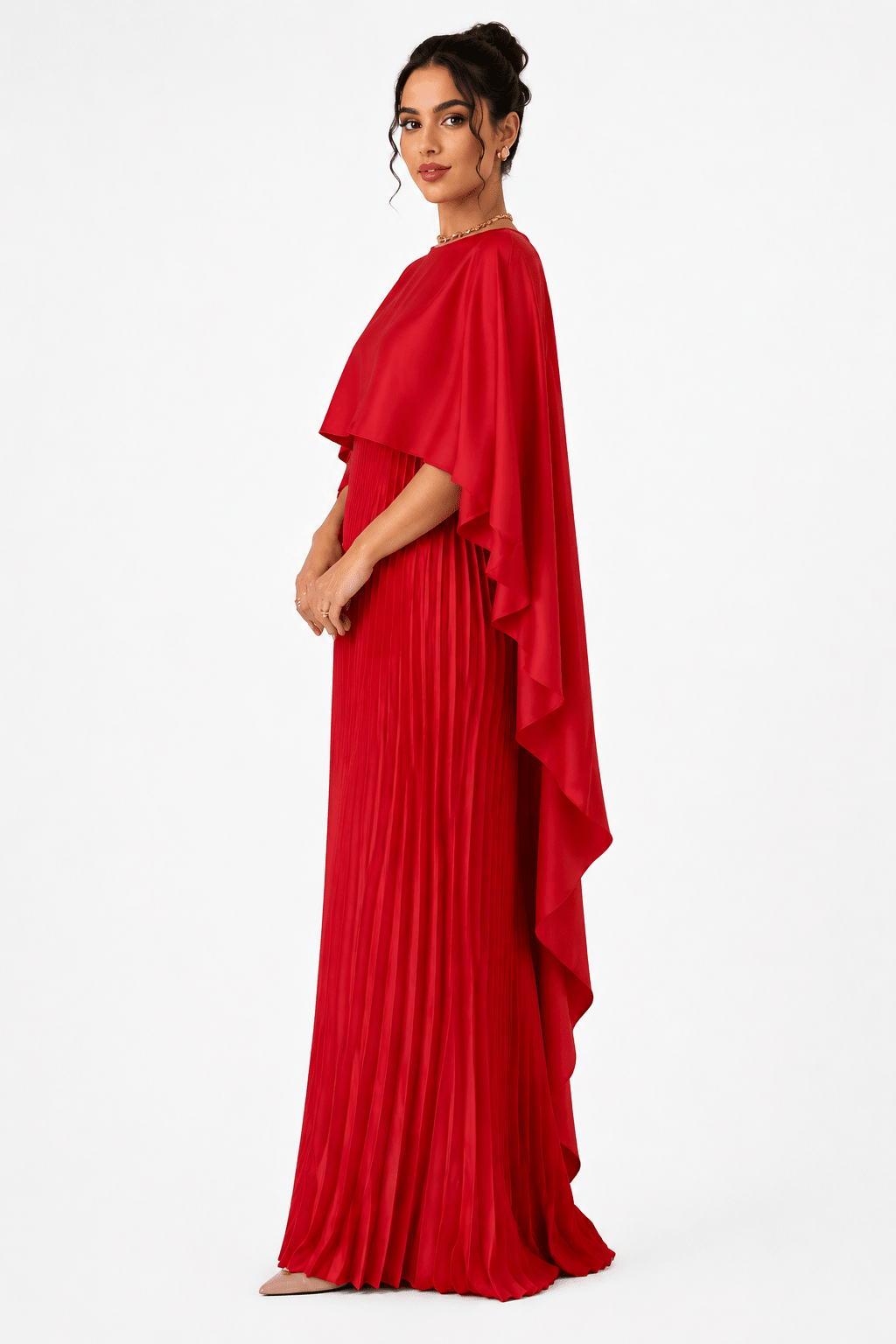 Loose Batwing Sleeve Pleated Irregular Elegant Maxi Dress for Women - Edin London