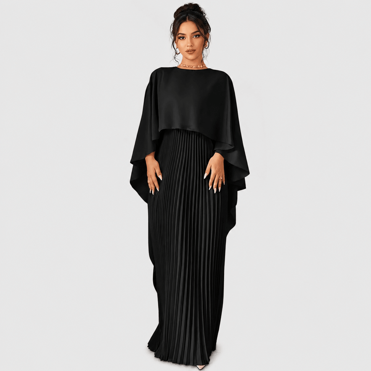 Loose Batwing Sleeve Pleated Irregular Elegant Maxi Dress for Women - Edin London