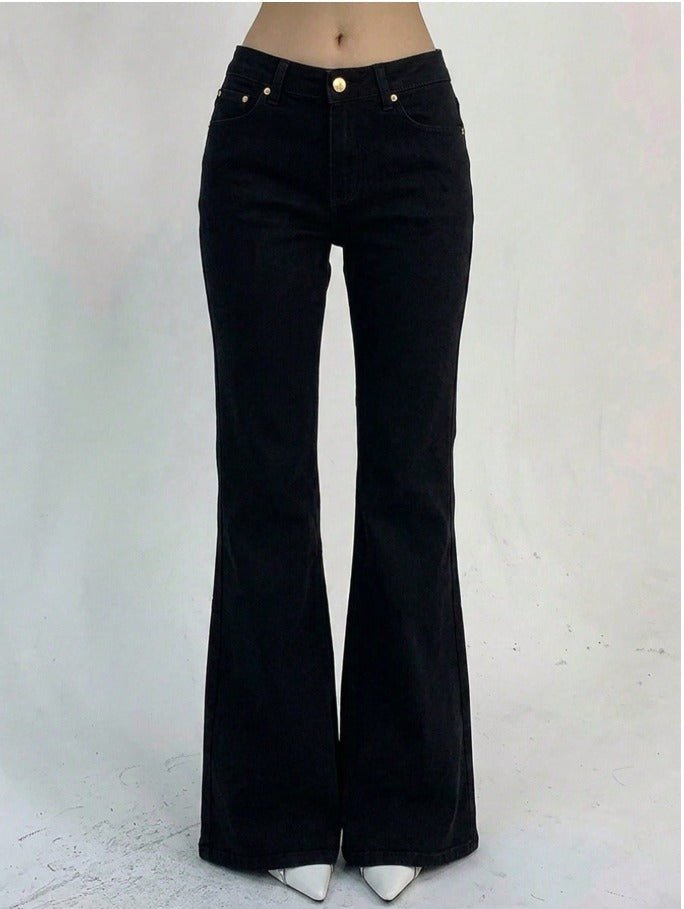 Low Rise Flare Jeans Women's Front Button Pocket Retro Denim - Edin London