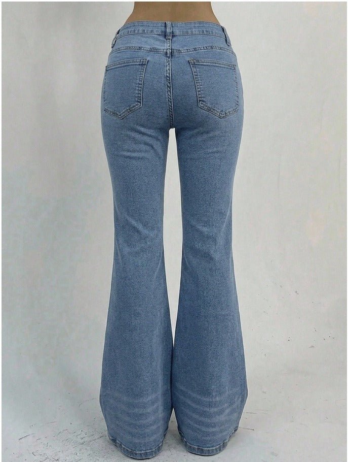 Low Rise Flare Jeans Women's Front Button Pocket Retro Denim - Edin London