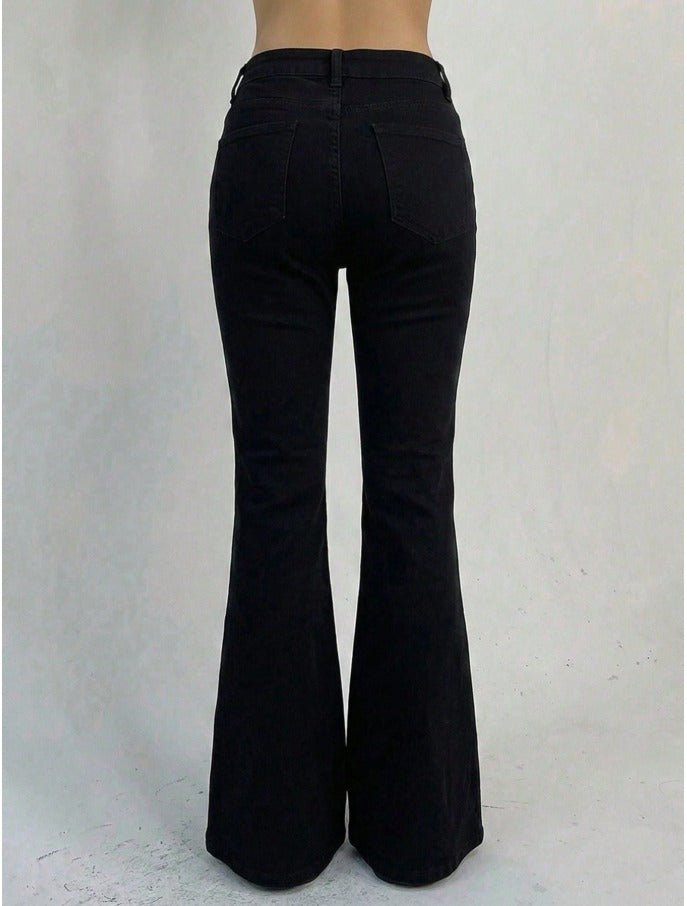 Low Rise Flare Jeans Women's Front Button Pocket Retro Denim - Edin London