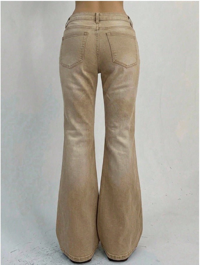 Low Rise Flare Jeans Women's Front Button Pocket Retro Denim - Edin London