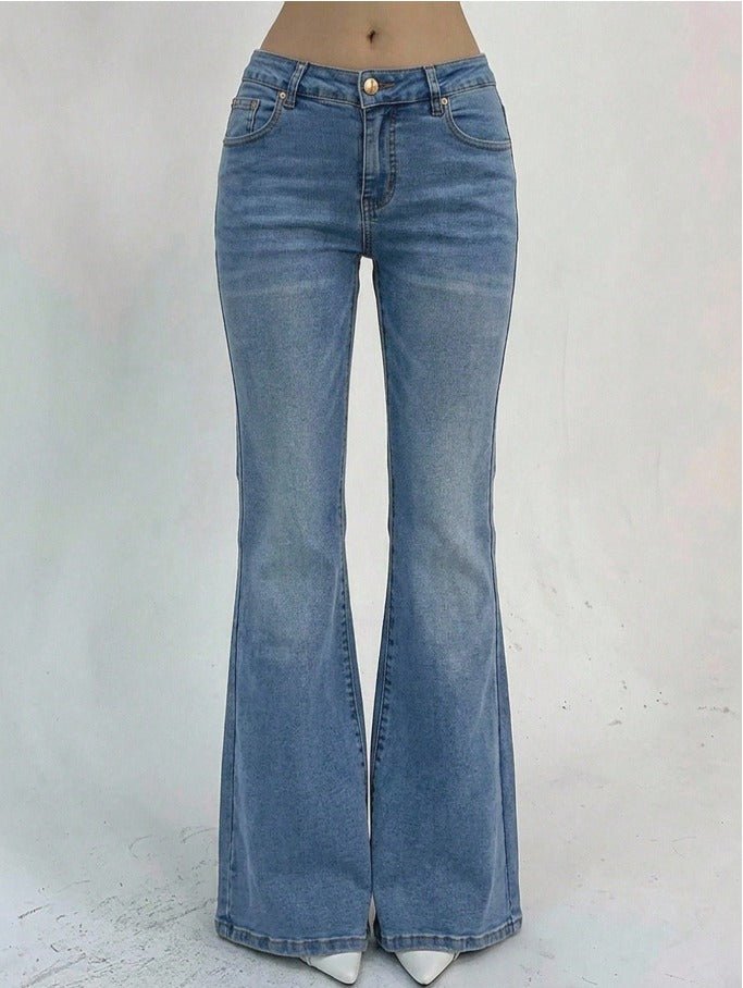 Low Rise Flare Jeans Women's Front Button Pocket Retro Denim - Edin London