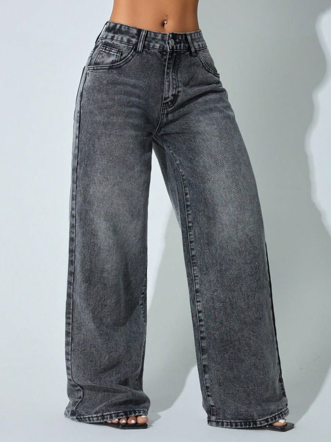 Low Waist Wide Leg Curved Jeans Women's Casual Slant Pocket Denim - Edin London