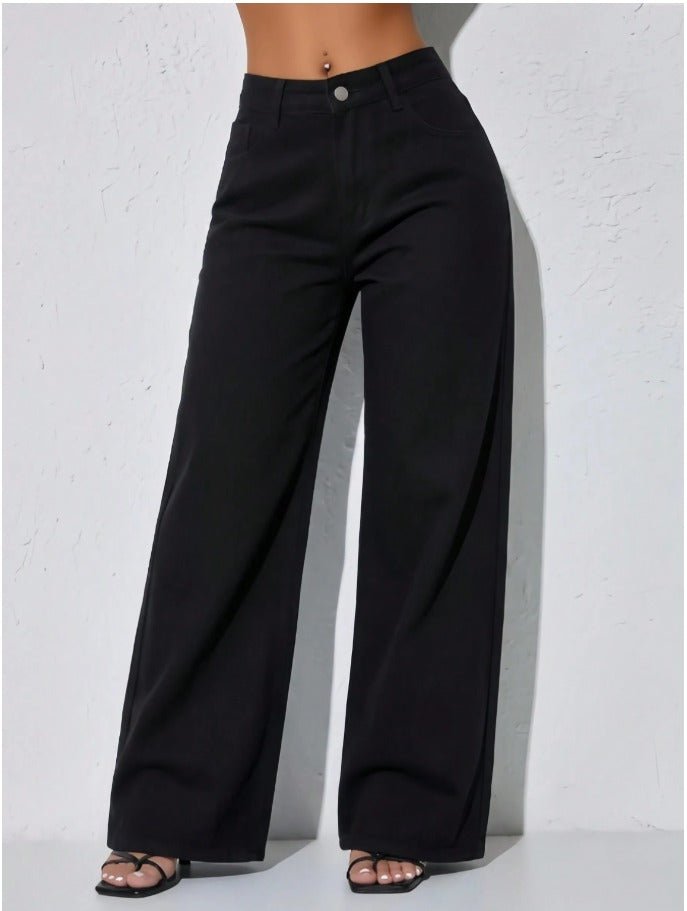 Low Waist Wide Leg Curved Jeans Women's Casual Slant Pocket Denim - Edin London