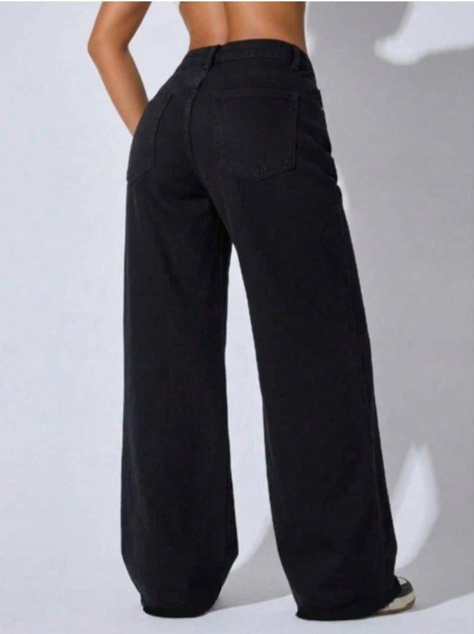 Low Waist Wide Leg Curved Jeans Women's Casual Slant Pocket Denim - Edin London