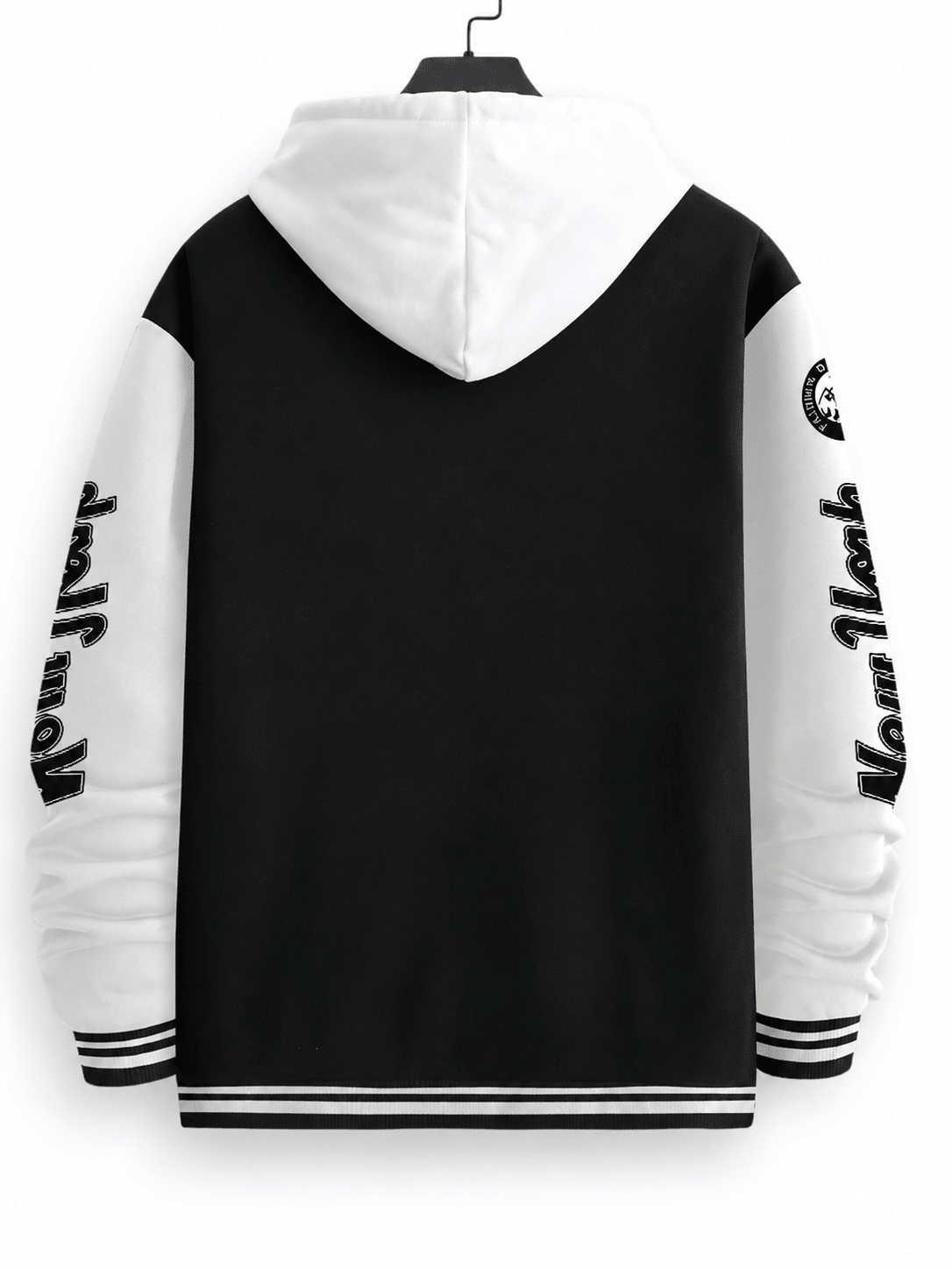 Men's Black And White Varsity Bomber Jacket With NY Graphic For Streetwear Everyday College - Edin London