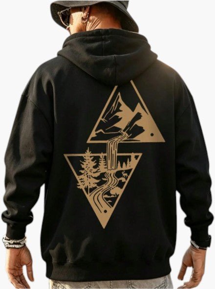 Men’s Black Graphic Hoodie Casual Oversized Pullover Sweatshirt - Edin London