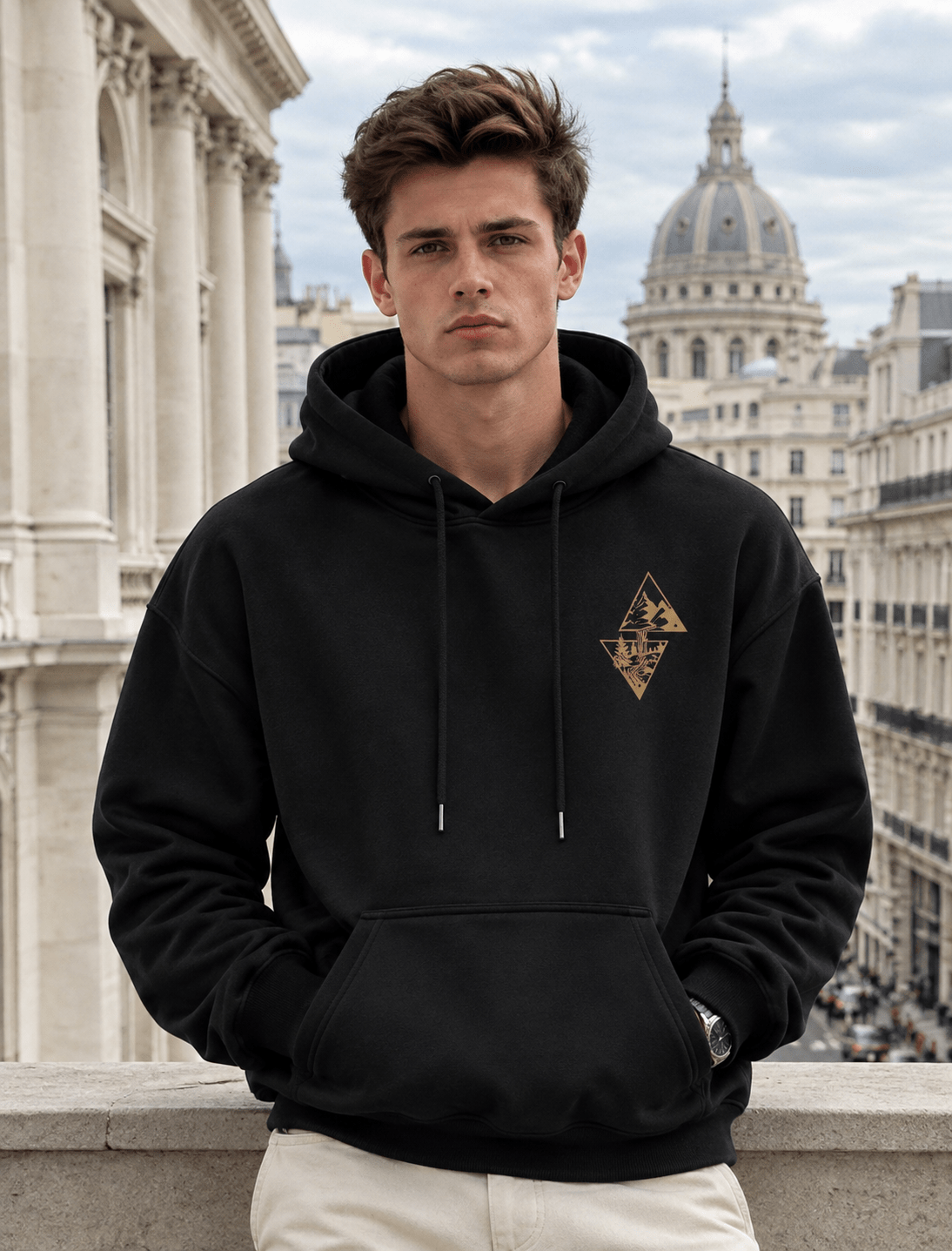 Men’s Black Graphic Hoodie Casual Oversized Pullover Sweatshirt - Edin London