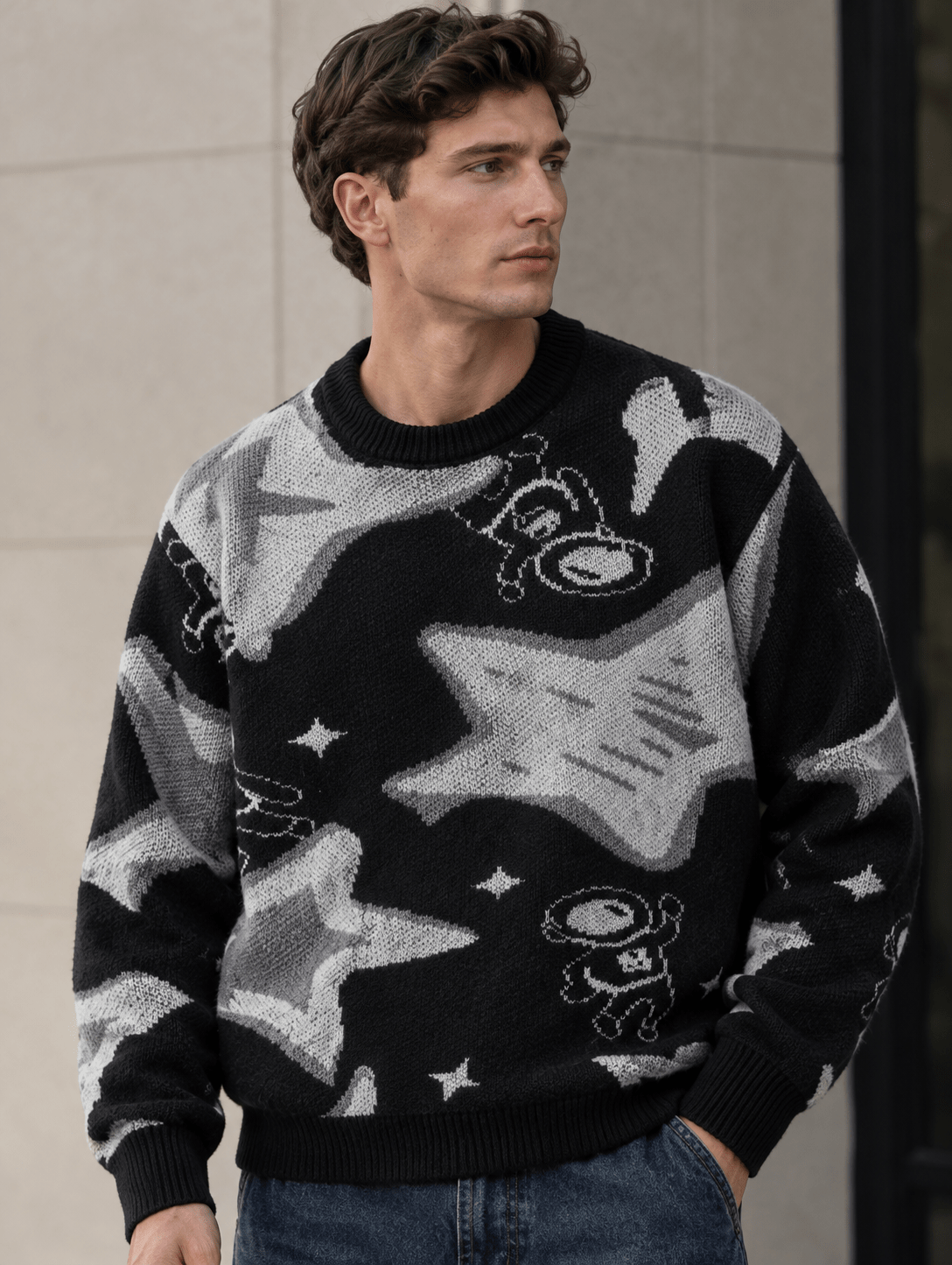 Men’s Black & Grey Warm Graphic Knit Sweater - Edin London