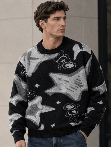 Men’s Black & Grey Warm Graphic Knit Sweater - Edin London