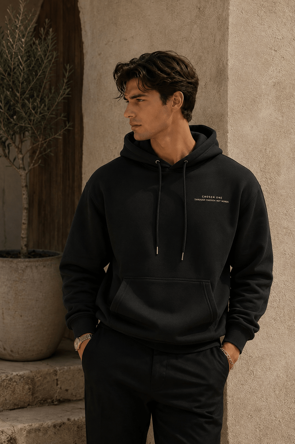 Men’s Black Pullover Hoodie with Kangaroo Pocket Casual Regular Fit - Edin London
