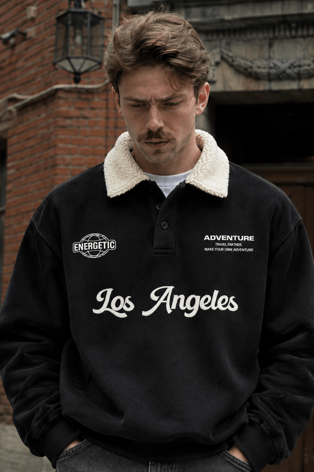 Men’s Black Sherpa Collar Los Angeles Adventure Pullover - Edin London
