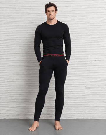 Men’s Black Warm Thermal Base Layer Set Long Sleeve & Leggings For Winters - Edin London