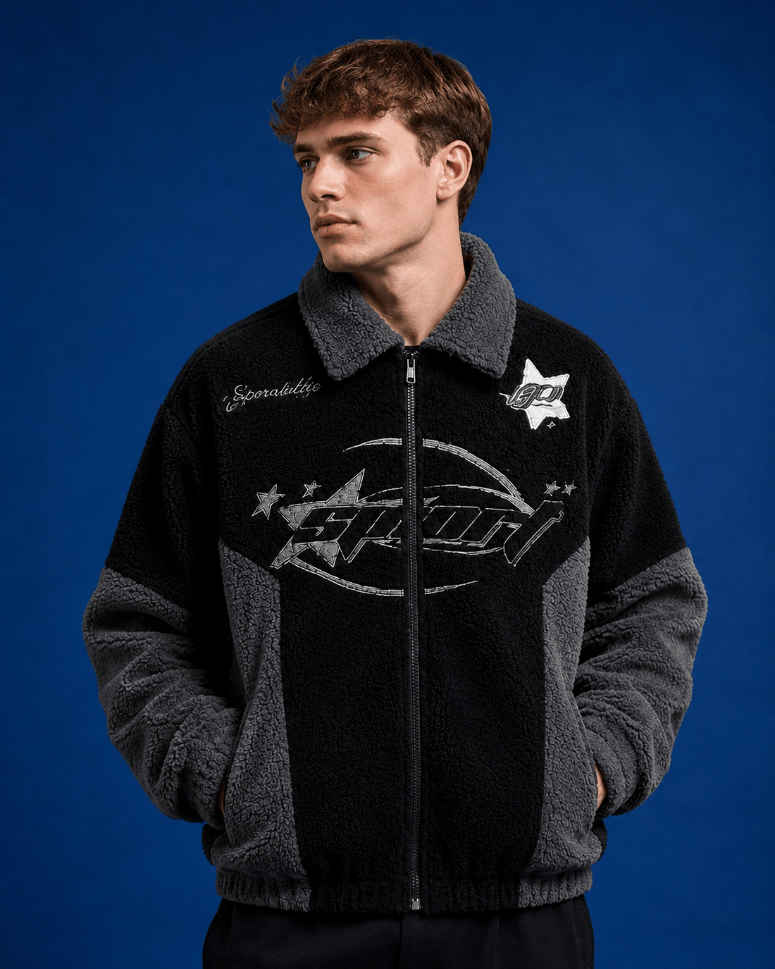 Men's Black Yellow White Sherpa Fleece Warm Jacket With Contrast Sleeves For Winters - Edin London