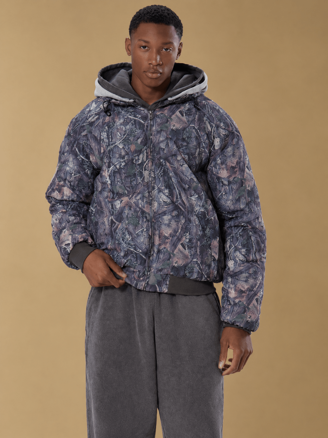 Men’s Camouflage Print Hooded Puffer Quilted Winter Jacket - Edin London