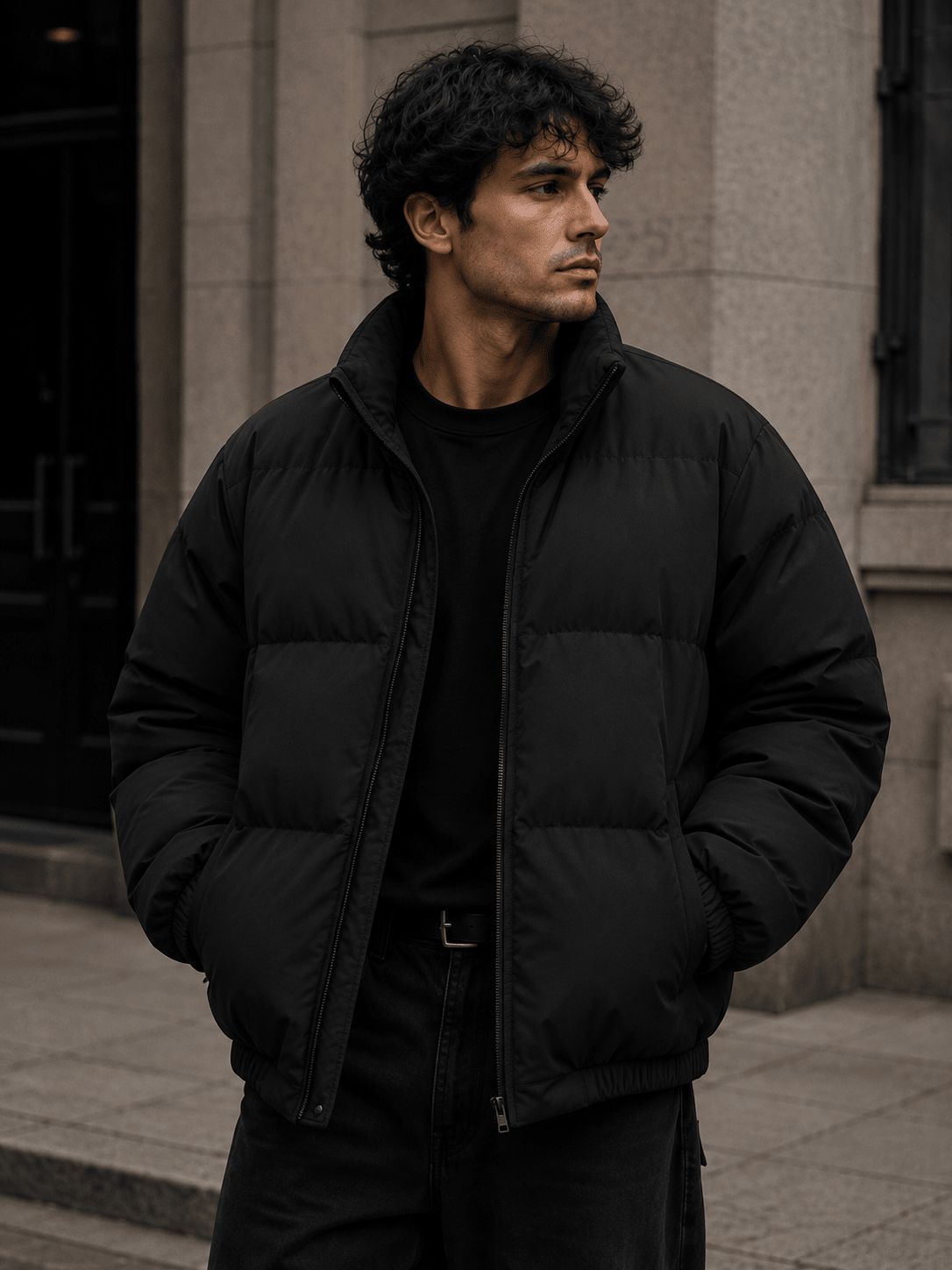 Men’s Classic Black Puffer Jacket Warm Quilted Winter Outerwear - Edin London