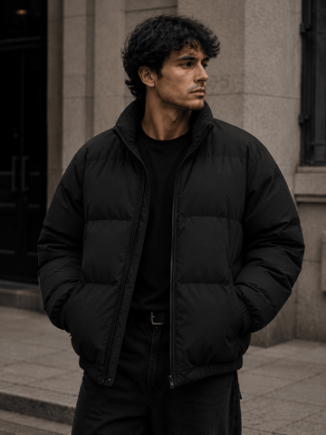 Men’s Classic Black Puffer Jacket Warm Quilted Winter Outerwear - Edin London