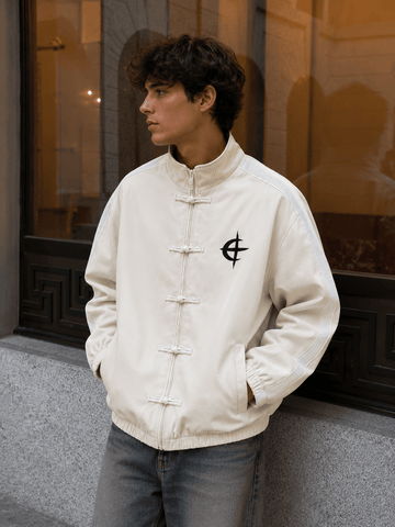 Men's Loose Zipper Blue Green White Track Biker Stand Collar Sports Casual Jacket - Edin London