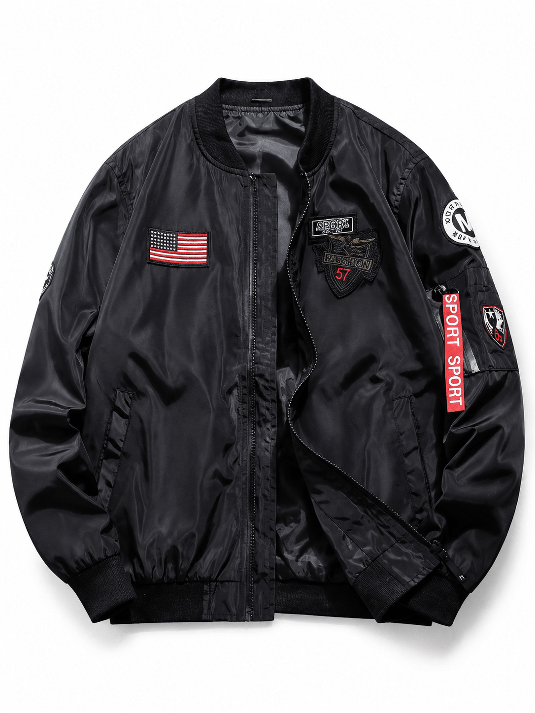 Men's Olive Green Bomber Jacket With Graphic Patches And Zip Front - Edin London