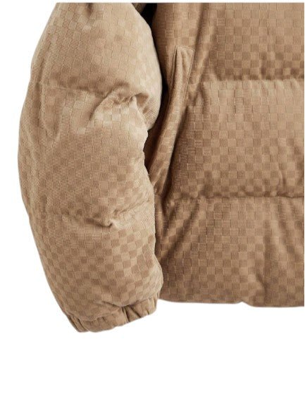 Men’s Padded Warm Beige Textured Puffer Winter Jacket - Edin London