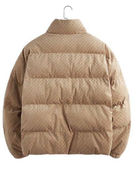 Men’s Padded Warm Beige Textured Puffer Winter Jacket - Edin London