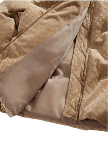 Men’s Padded Warm Beige Textured Puffer Winter Jacket - Edin London