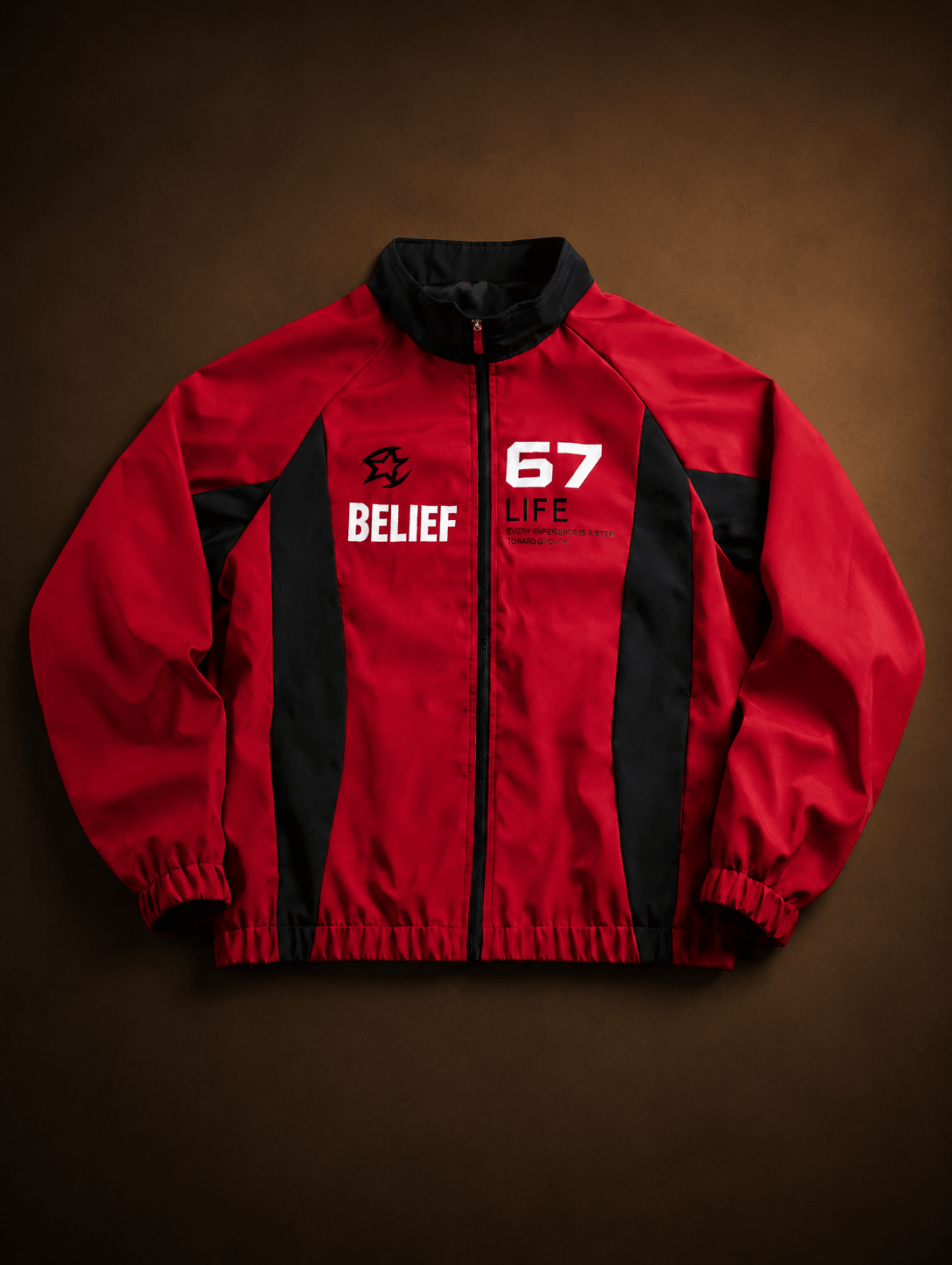 Men's Red And Black Biker Lightweight Zipper Jacket With Graphic Print - Edin London