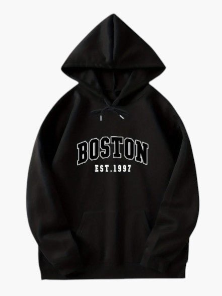 Men’s Red Boston Graphic Hoodie For Winters - Edin London