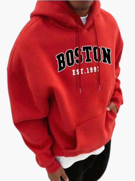 Men’s Red Boston Graphic Hoodie For Winters - Edin London