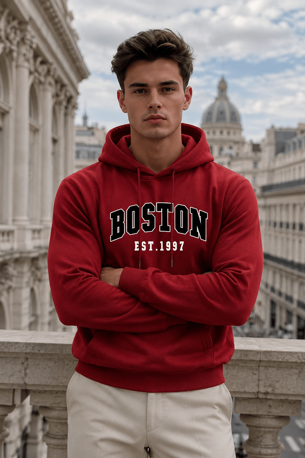 Men’s Red Boston Graphic Hoodie For Winters - Edin London