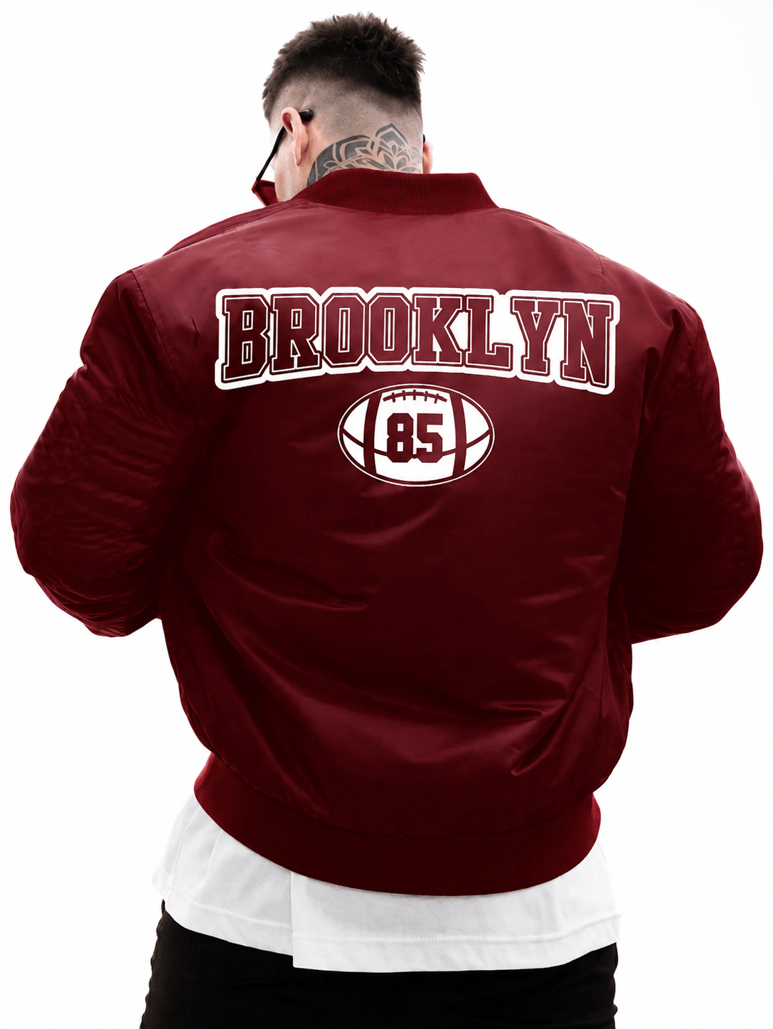 Men's Red Grey Black Bomber Jacket New York Graphic Zip Up Varsity Jacket For Winters & Streetwear - Edin London
