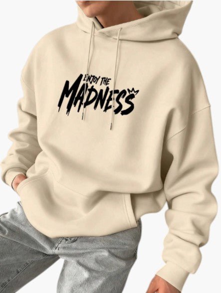 Men’s White Graphic Warm Hoodie Front Pocket - Edin London